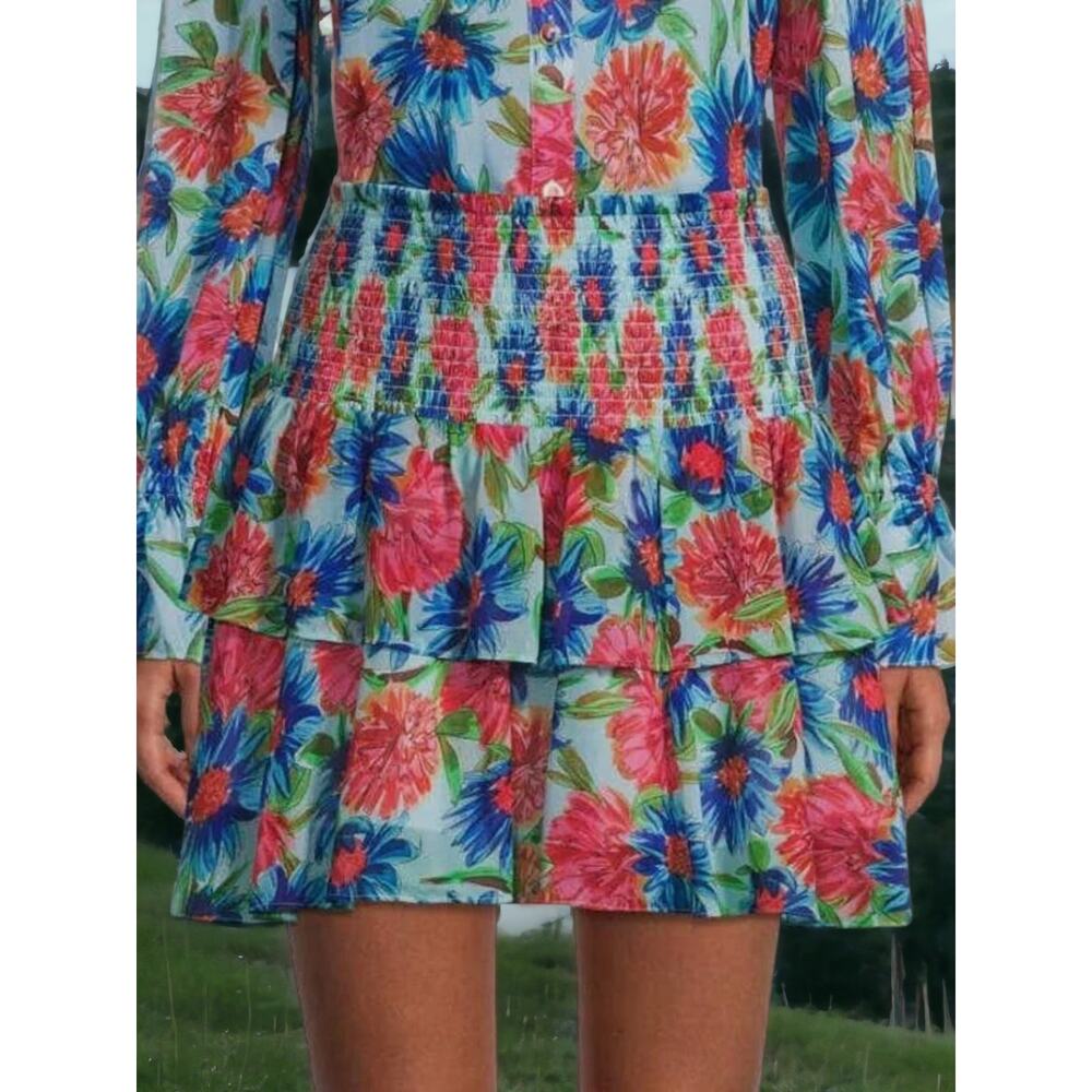(75% OFF) NWT Milly Wyatt Paint Dahlia Mini Tiered Floral Skirt 12 MSRP 379